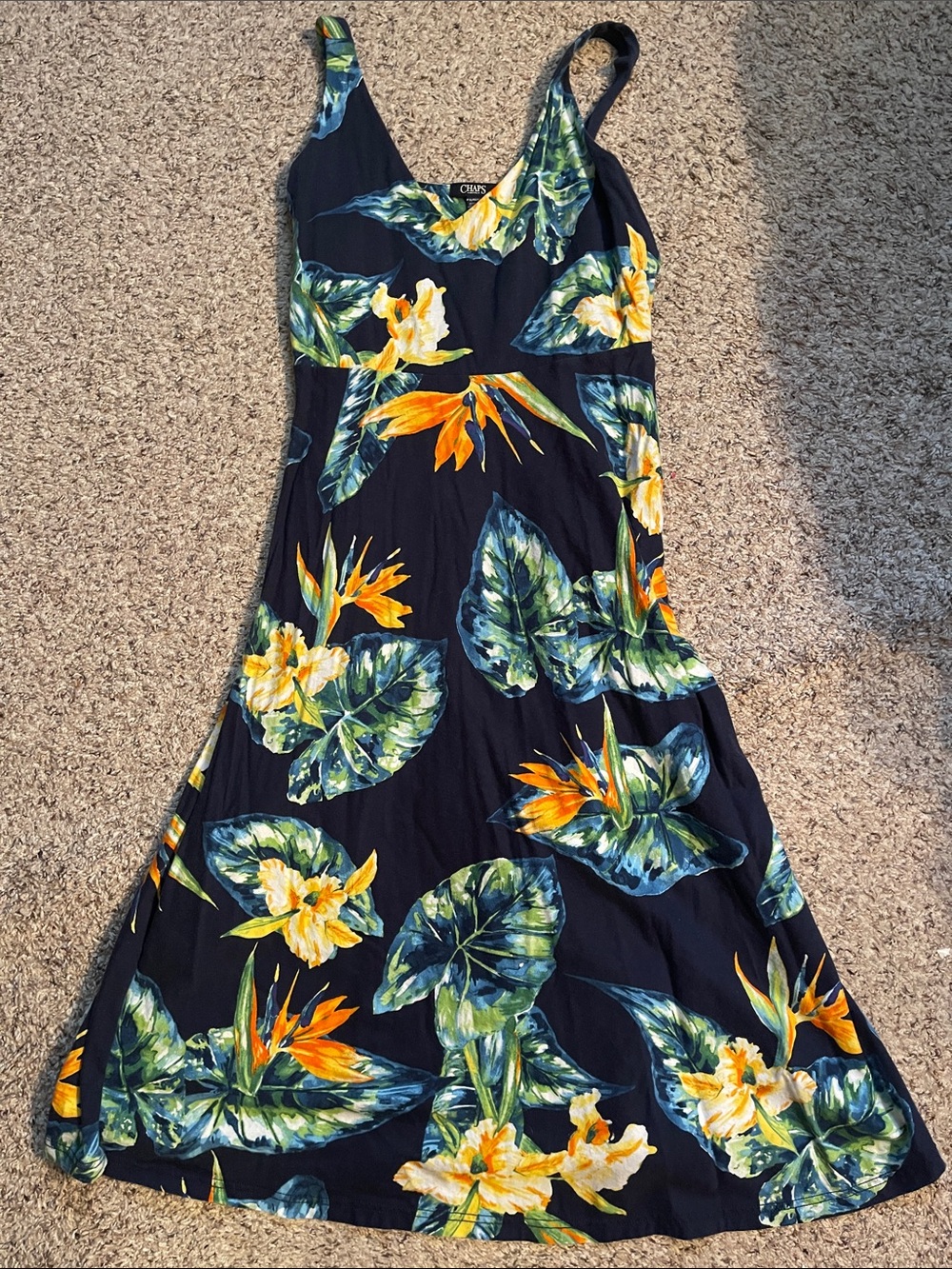 Chaps Navy Floral Dress with Yellow & Green Tropical Print